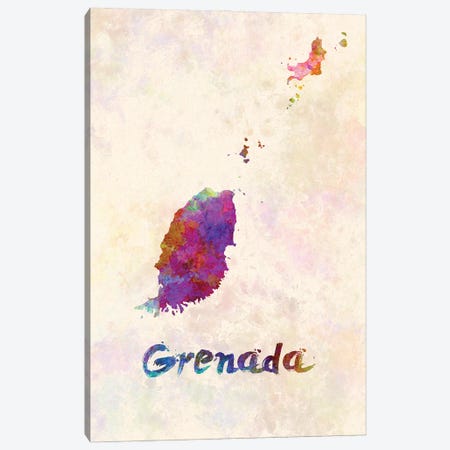 Grenada Map In Watercolor Canvas Print #PUR1816} by Paul Rommer Canvas Art