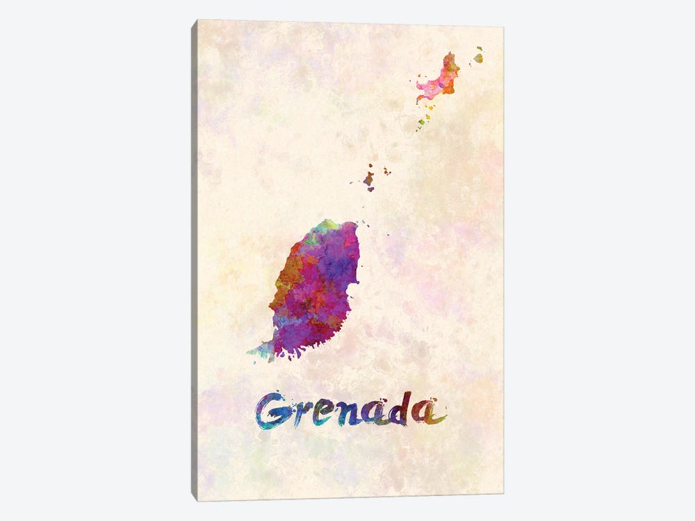 Grenada Map In Watercolor by Paul Rommer 1-piece Canvas Artwork