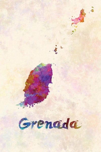 Paul Rommer: Grenada Map In Watercolor by Paul Rommer