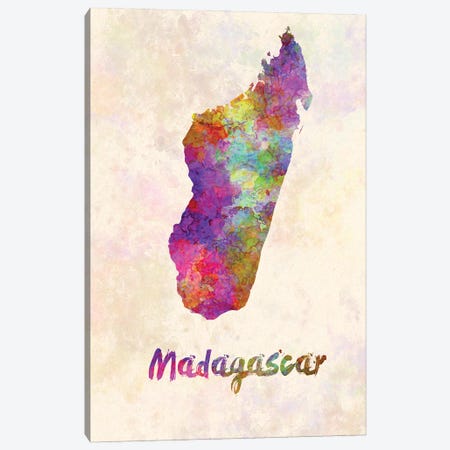Madagascar Map In Watercolor Canvas Print #PUR1823} by Paul Rommer Canvas Art