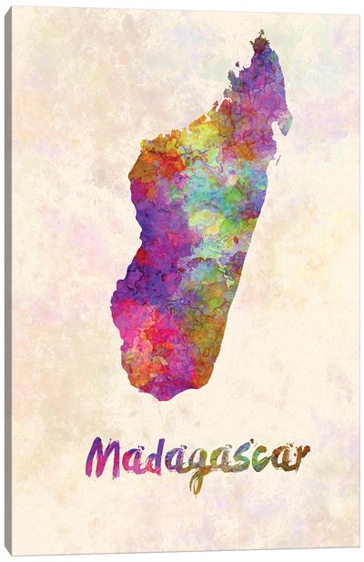 Madagascar Map In Watercolor Canvas Art Print - Madagascar