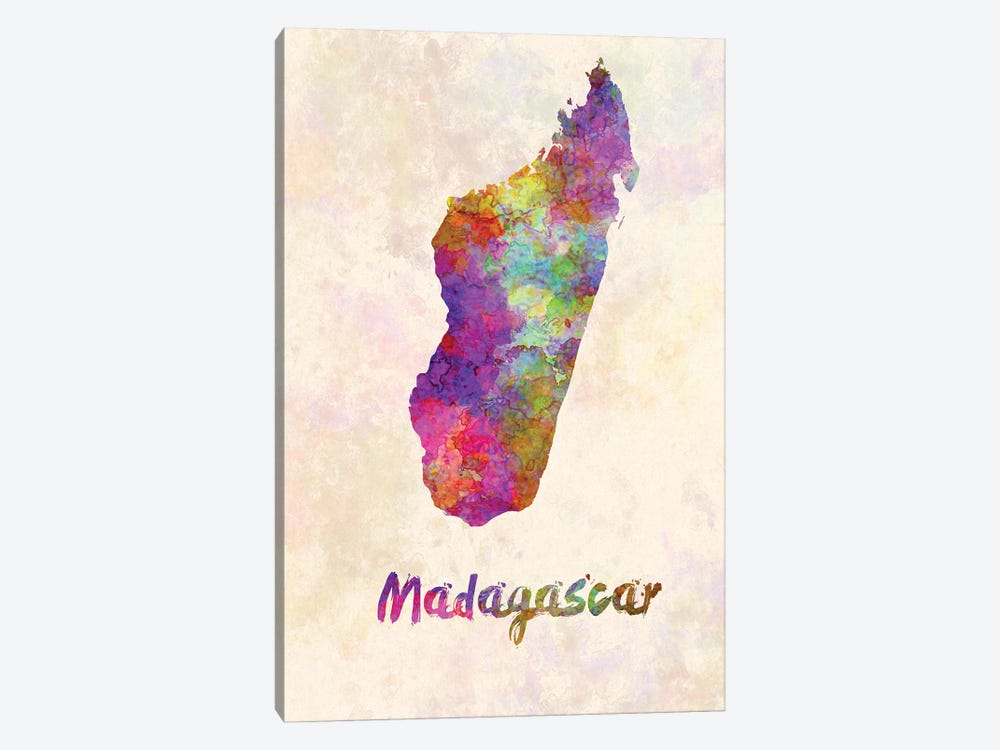 Madagascar Map In Watercolor by Paul Rommer 1-piece Canvas Artwork