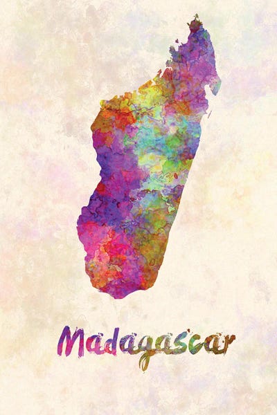 Madagascar: Madagascar Map In Watercolor by Paul Rommer
