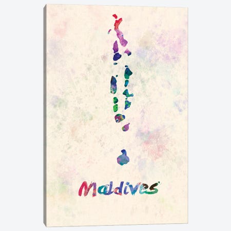 Maldives Map In Watercolor Canvas Print #PUR1824} by Paul Rommer Art Print