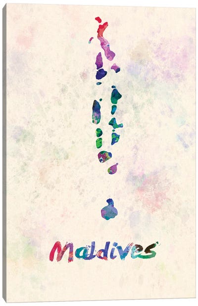 Maldives Map In Watercolor Canvas Art Print - Maldives