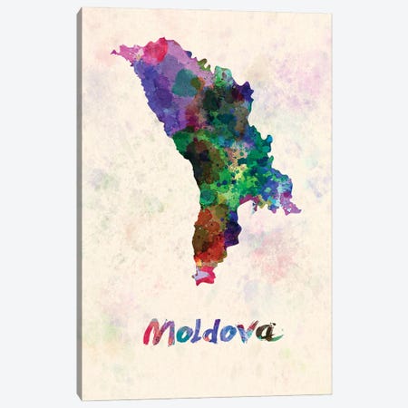 Moldova Map In Watercolor Canvas Print #PUR1829} by Paul Rommer Canvas Wall Art