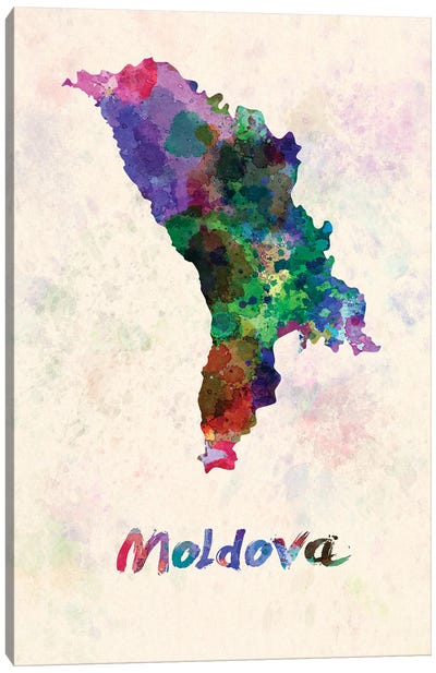 Moldova Map In Watercolor Canvas Art Print - Country Maps