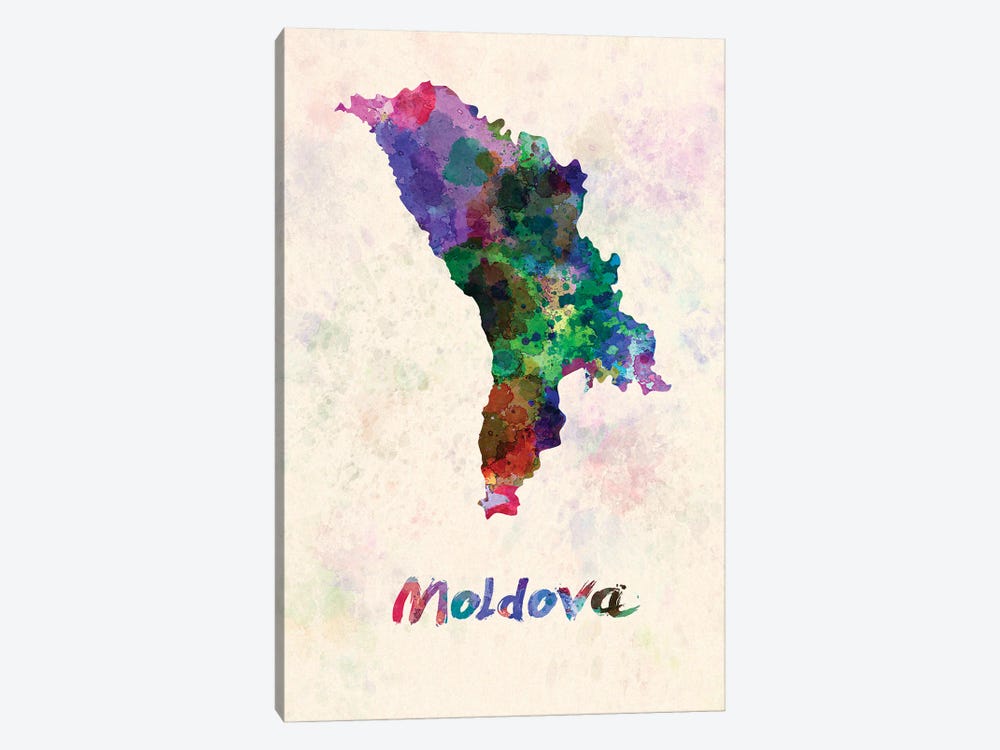 Moldova Map In Watercolor by Paul Rommer 1-piece Canvas Artwork