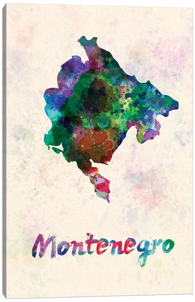 Montenegro Map In Watercolor Canvas Art Print - Montenegro