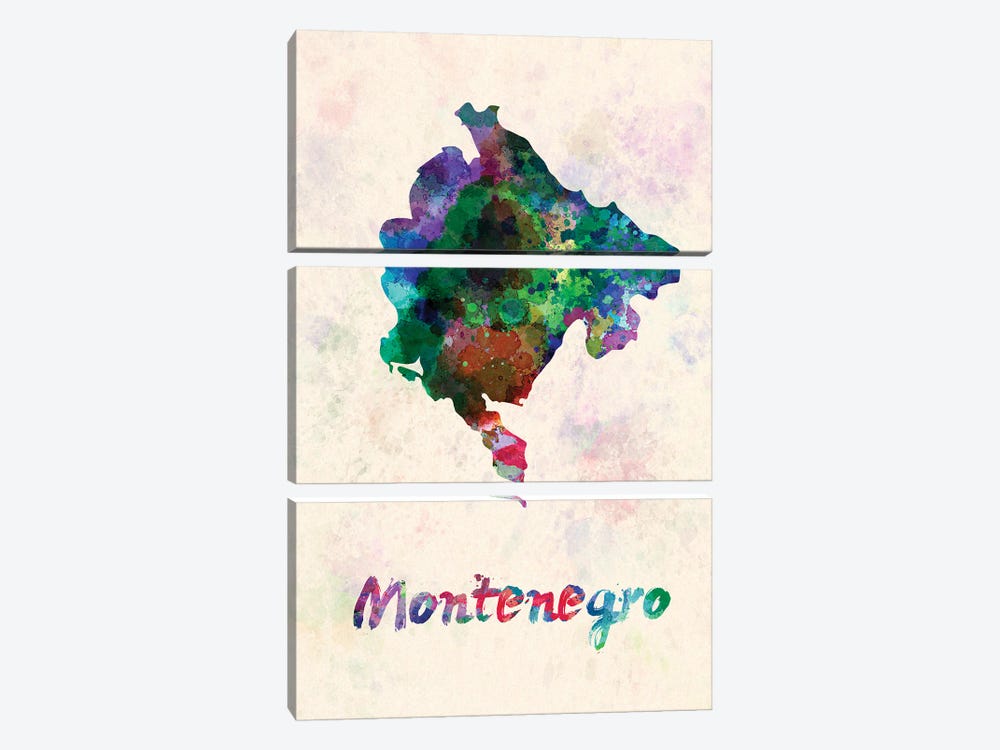 Montenegro Map In Watercolor by Paul Rommer 3-piece Art Print