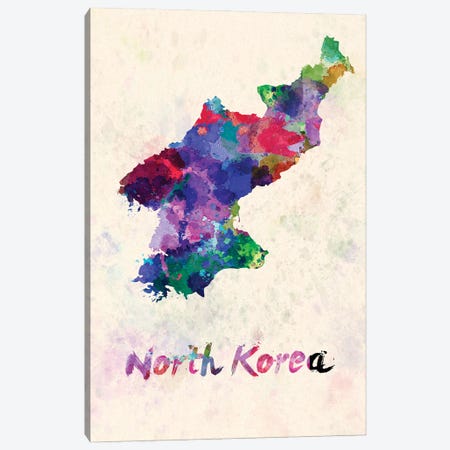 North Korea Map In Watercolor Canvas Print #PUR1833} by Paul Rommer Art Print