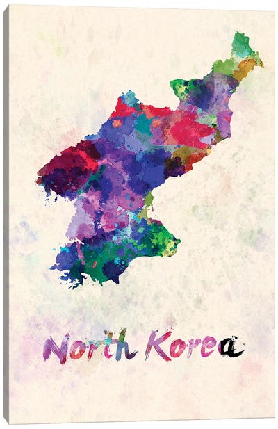 North Korea Map In Watercolor Canvas Art Print