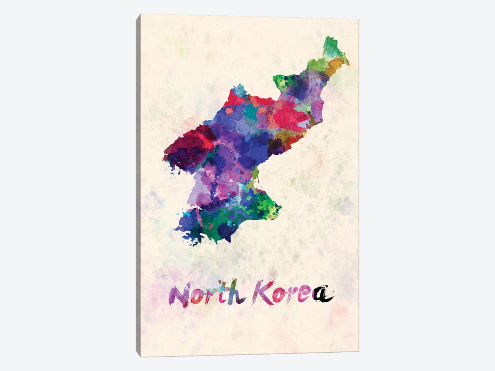 North Korea Map In Watercolor by Paul Rommer 1-piece Art Print