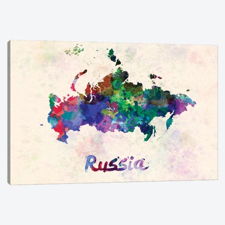 Russia Map In Watercolor Canvas Print #PUR1836} by Paul Rommer Canvas Wall Art