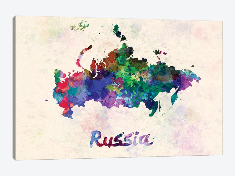 Russia Map In Watercolor by Paul Rommer 1-piece Canvas Artwork