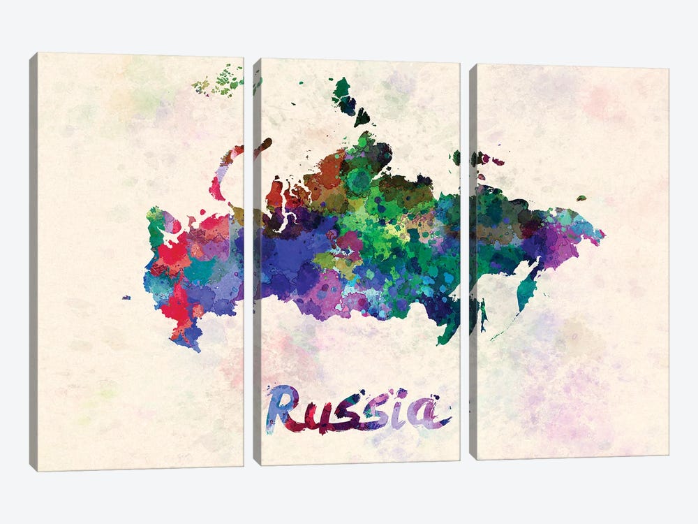 Russia Map In Watercolor by Paul Rommer 3-piece Canvas Artwork