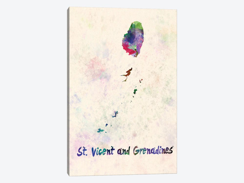 St. Vicent And Granadines Map In Watercolor by Paul Rommer 1-piece Art Print