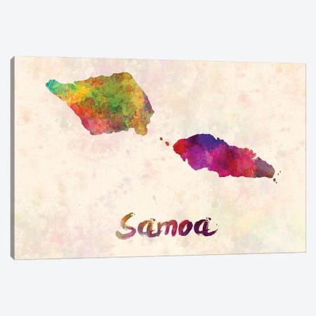 Samoa Map In Watercolor Canvas Print #PUR1838} by Paul Rommer Art Print