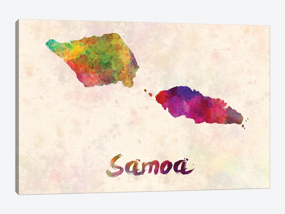 Samoa Map In Watercolor by Paul Rommer 1-piece Canvas Wall Art