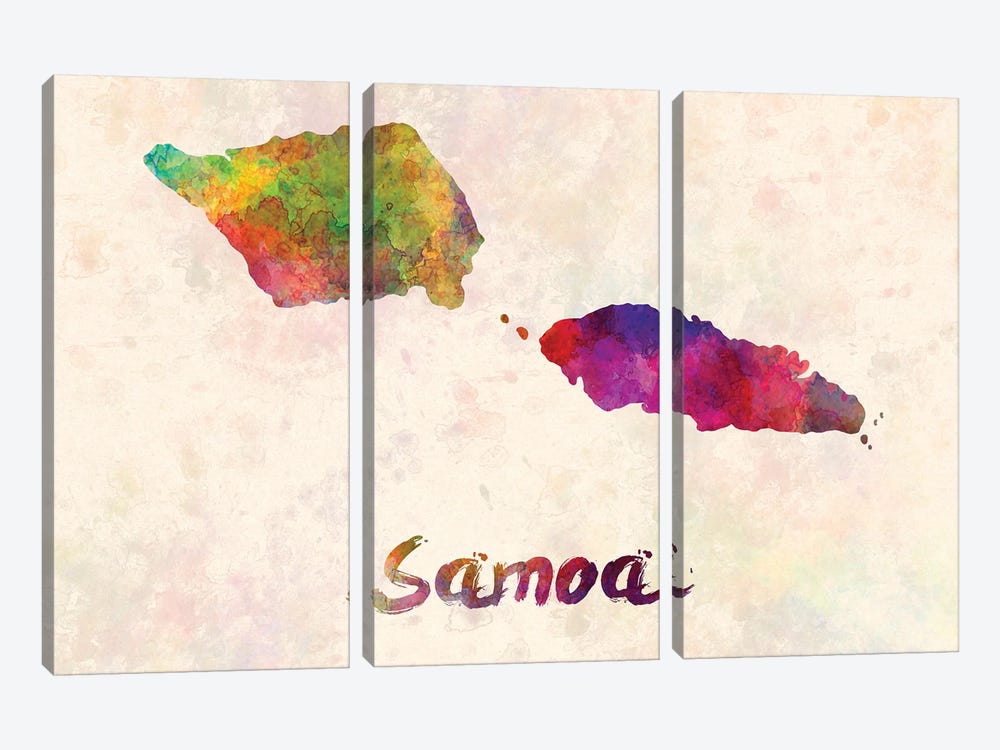 Samoa Map In Watercolor by Paul Rommer 3-piece Canvas Art