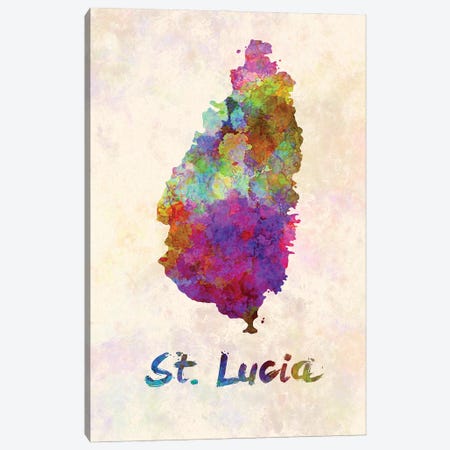 St Lucia Map In Watercolor Canvas Print #PUR1844} by Paul Rommer Art Print