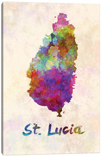 St Lucia Map In Watercolor Canvas Art Print - Saint Lucia
