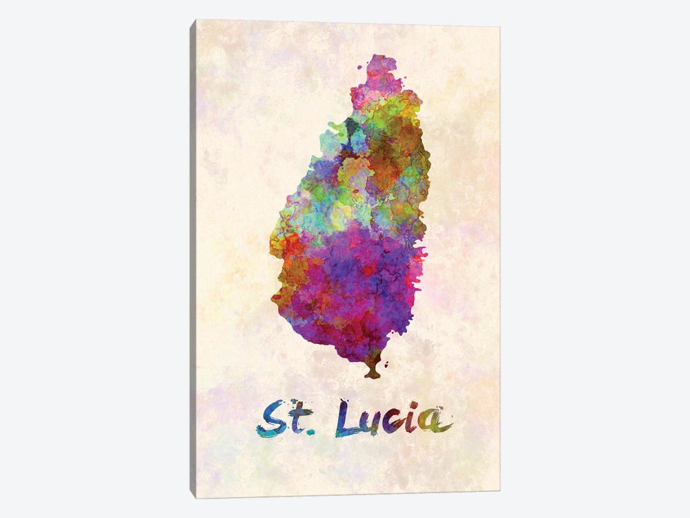 St Lucia Map In Watercolor by Paul Rommer 1-piece Canvas Art Print