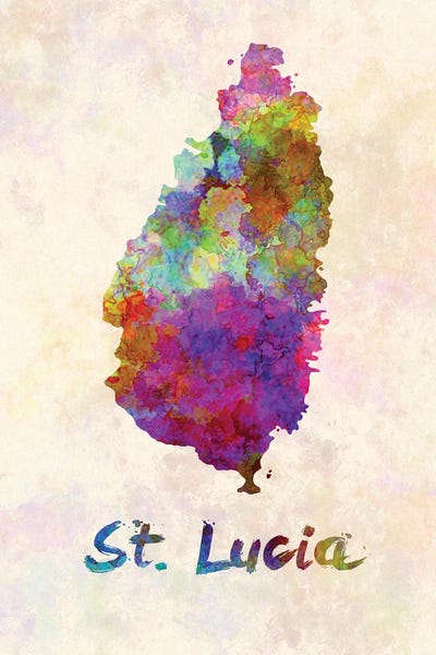 Saint Lucia: St Lucia Map In Watercolor by Paul Rommer