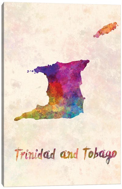 Trinidad And Tobago Map In Watercolor Canvas Art Print - Country Maps