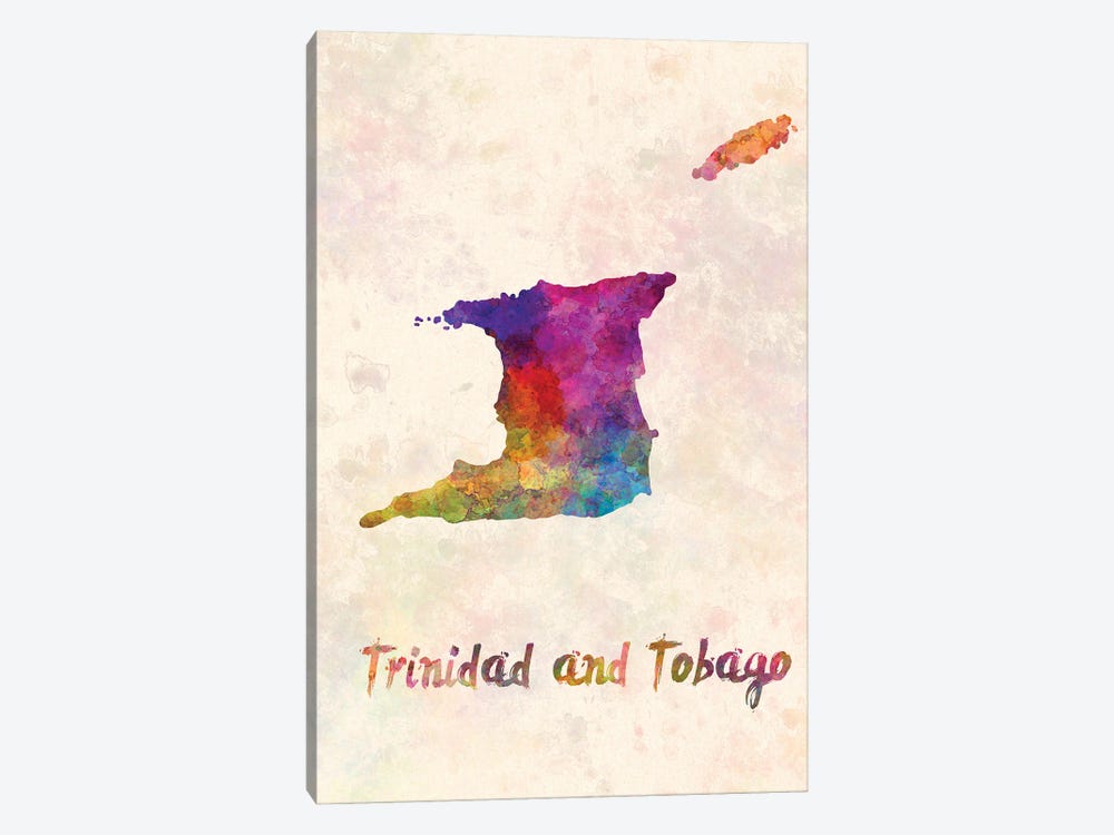 Trinidad And Tobago Map In Watercolor by Paul Rommer 1-piece Canvas Artwork