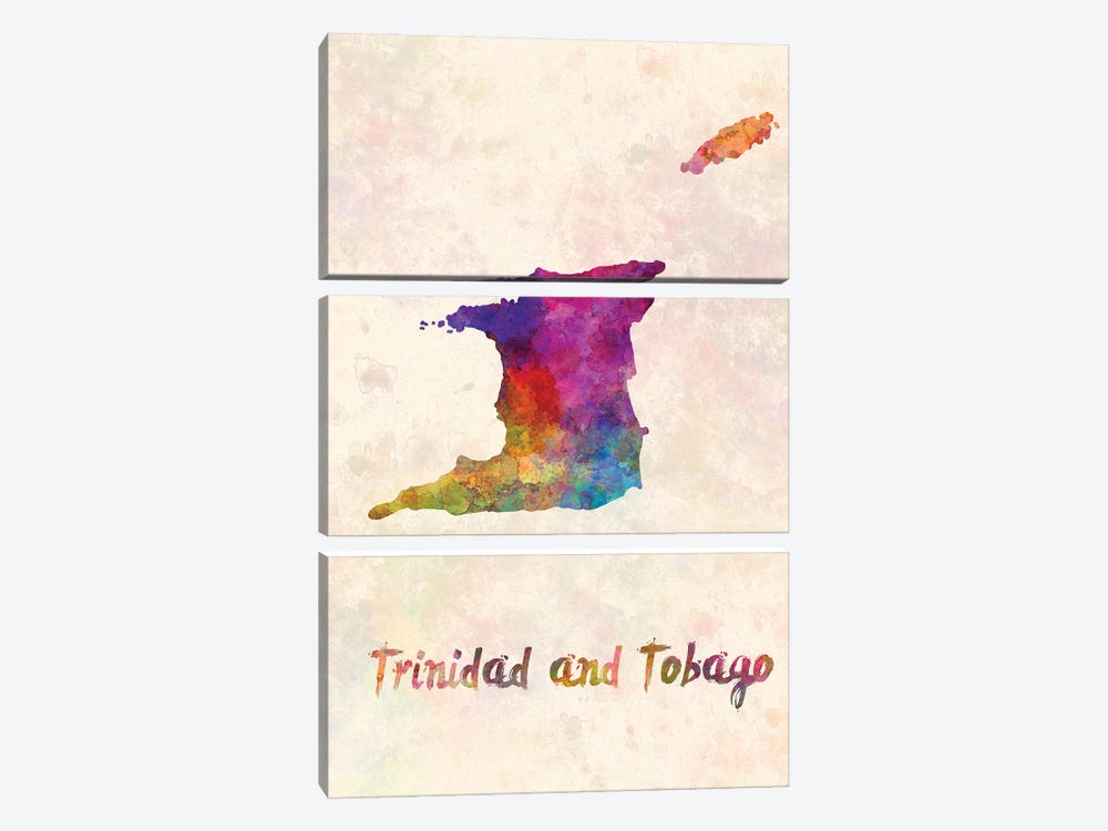 Trinidad And Tobago Map In Watercolor by Paul Rommer 3-piece Canvas Wall Art
