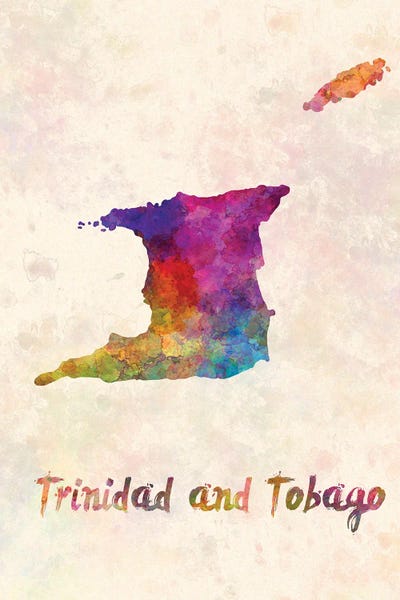 Paul Rommer: Trinidad And Tobago Map In Watercolor by Paul Rommer