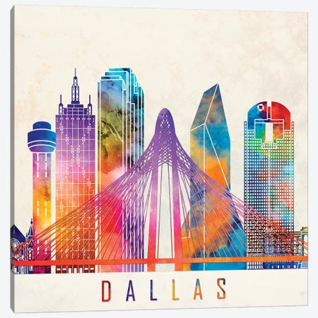 Dallas Landmarks Watercolor Poster Canvas Print #PUR184} by Paul Rommer Canvas Artwork