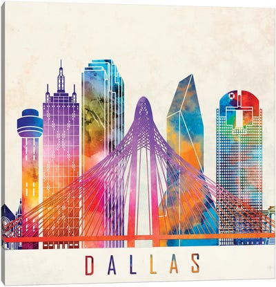 Dallas Landmarks Watercolor Poster Canvas Art Print