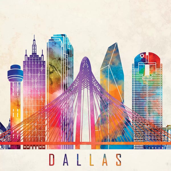 Dallas Landmarks Watercolor Poster
