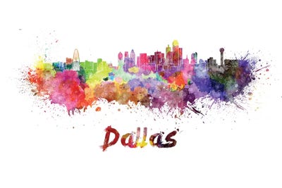 Dallas Skyline In Watercolor by Paul Rommer framed wall art