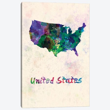 United States Map In Watercolor Canvas Print #PUR1850} by Paul Rommer Canvas Print
