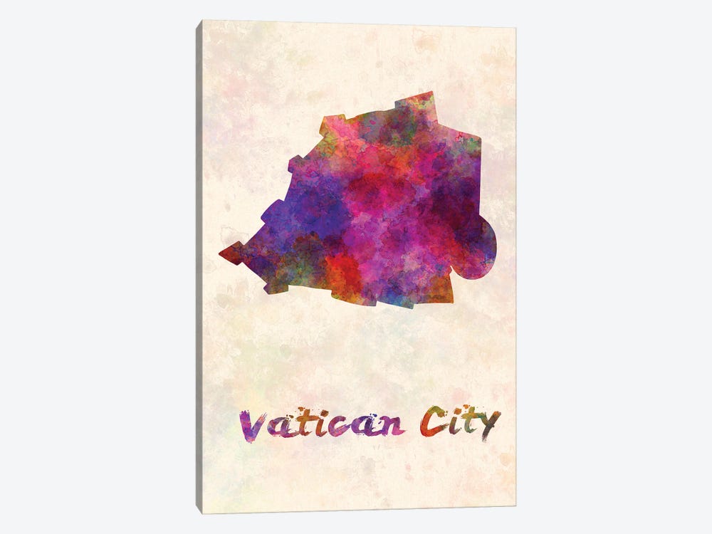 Vatican City Map In Watercolor by Paul Rommer 1-piece Canvas Wall Art