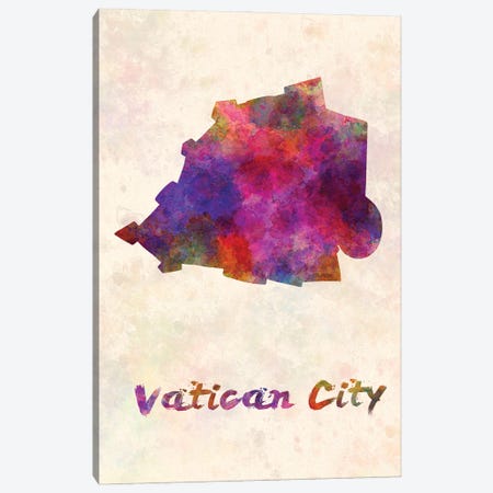 Vatican City Map In Watercolor Canvas Print #PUR1852} by Paul Rommer Canvas Print