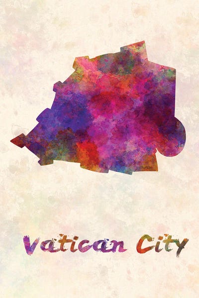 Vatican City: Vatican City Map In Watercolor by Paul Rommer