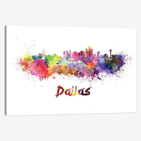 Dallas Skyline In Watercolor Canvas Print #PUR185} by Paul Rommer Canvas Art