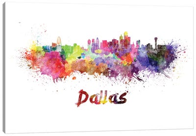 Dallas Skyline In Watercolor Canvas Art Print - Dallas Skylines