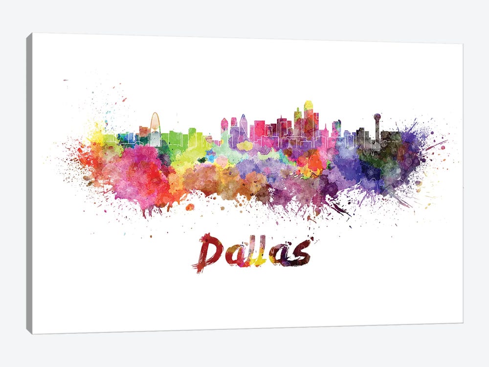 Dallas Skyline In Watercolor by Paul Rommer 1-piece Canvas Print