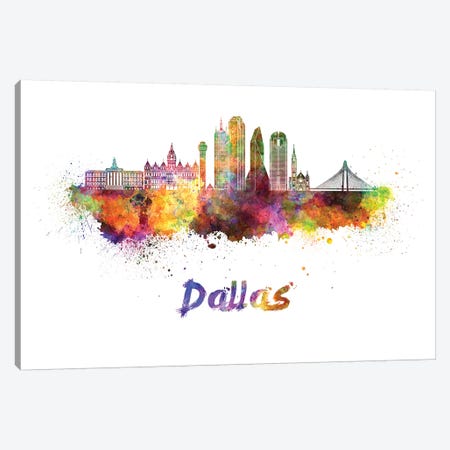 Dallas Skyline In Watercolor II Canvas Print #PUR186} by Paul Rommer Canvas Artwork