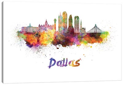 Dallas Skyline In Watercolor II Canvas Art Print - Dallas Skylines