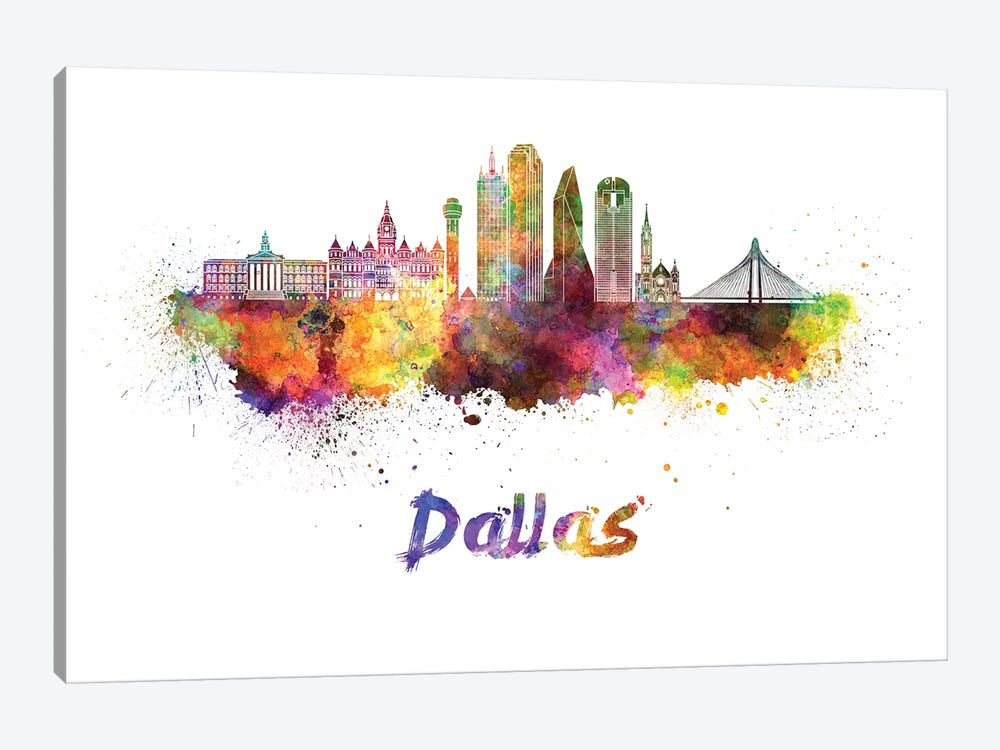 Dallas Skyline In Watercolor II by Paul Rommer 1-piece Canvas Wall Art