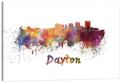 Dayton Skyline In Watercolor Canvas Art Print - Ohio Art