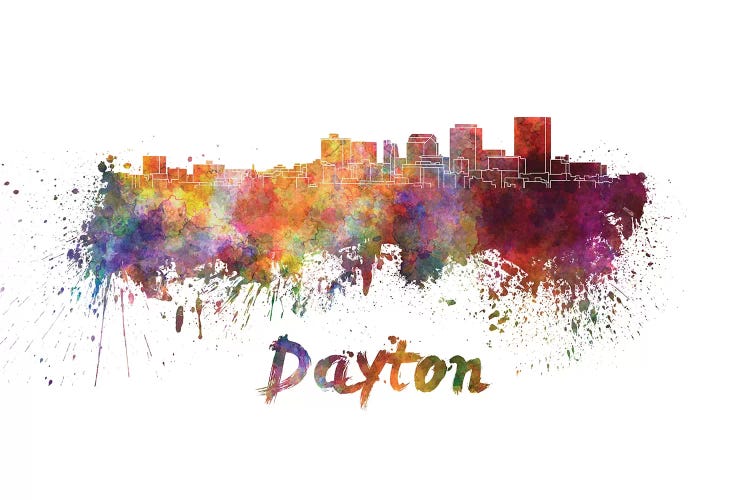 Dayton Skyline In Watercolor by Paul Rommer wall art