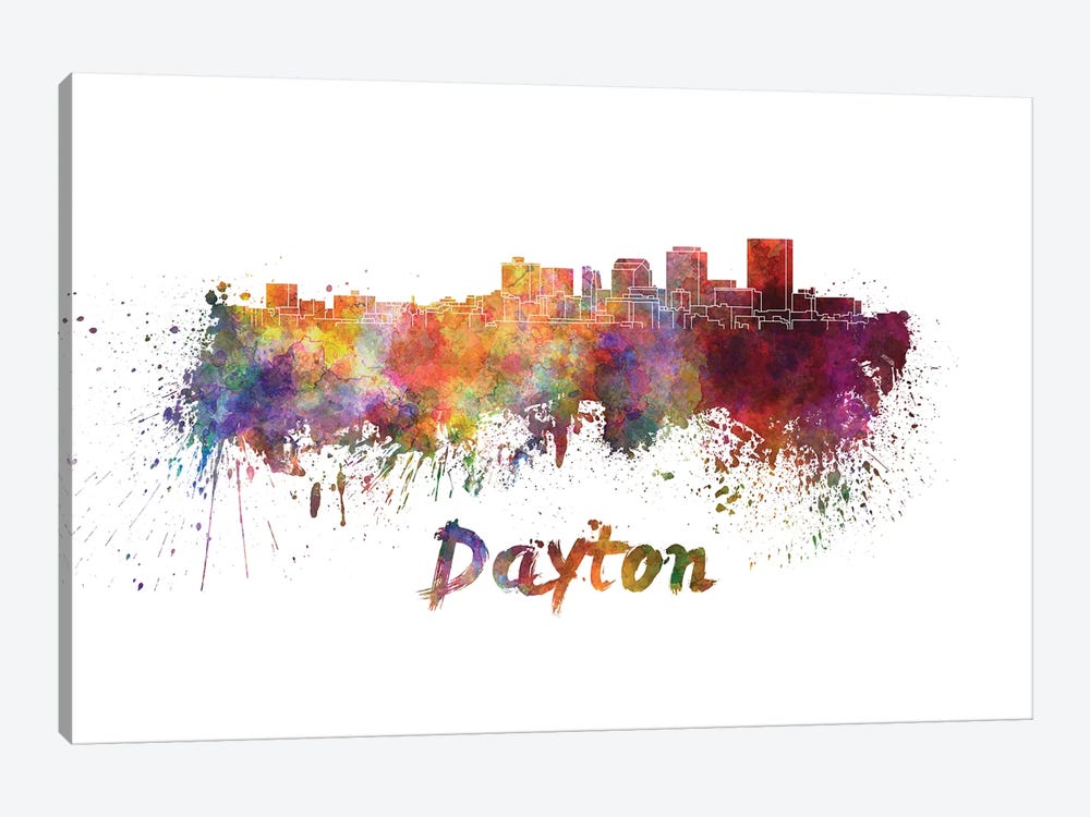 Dayton Skyline In Watercolor by Paul Rommer 1-piece Canvas Art Print