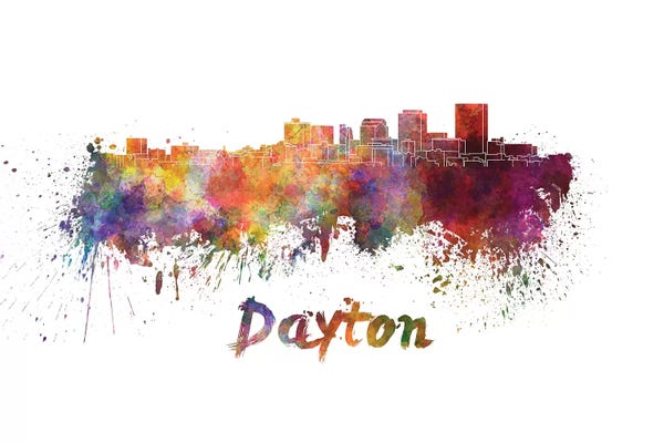 Dayton: Dayton Skyline In Watercolor by Paul Rommer